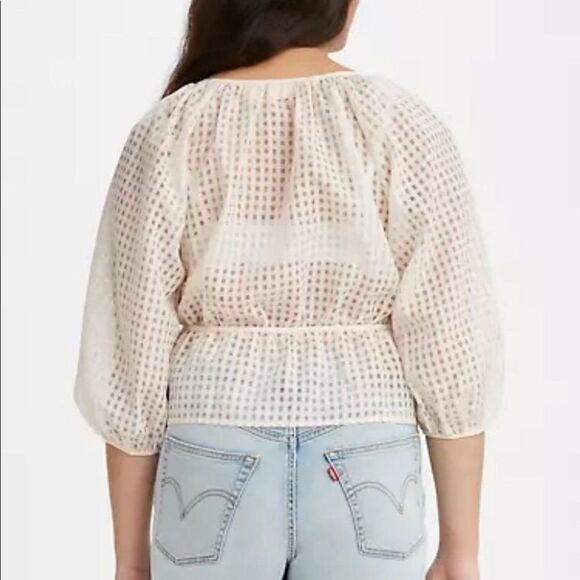 Levi’s Windowpane Delilah Wrap Puff Sleeve Top White Size S - Picture 2 of 14